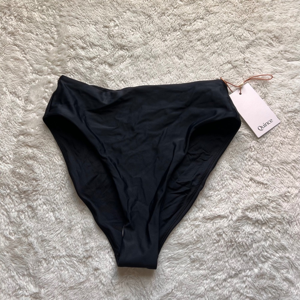 Quince Women Black High Waisted Bikini Bottom Recycled Polyamide Size Medium NWT